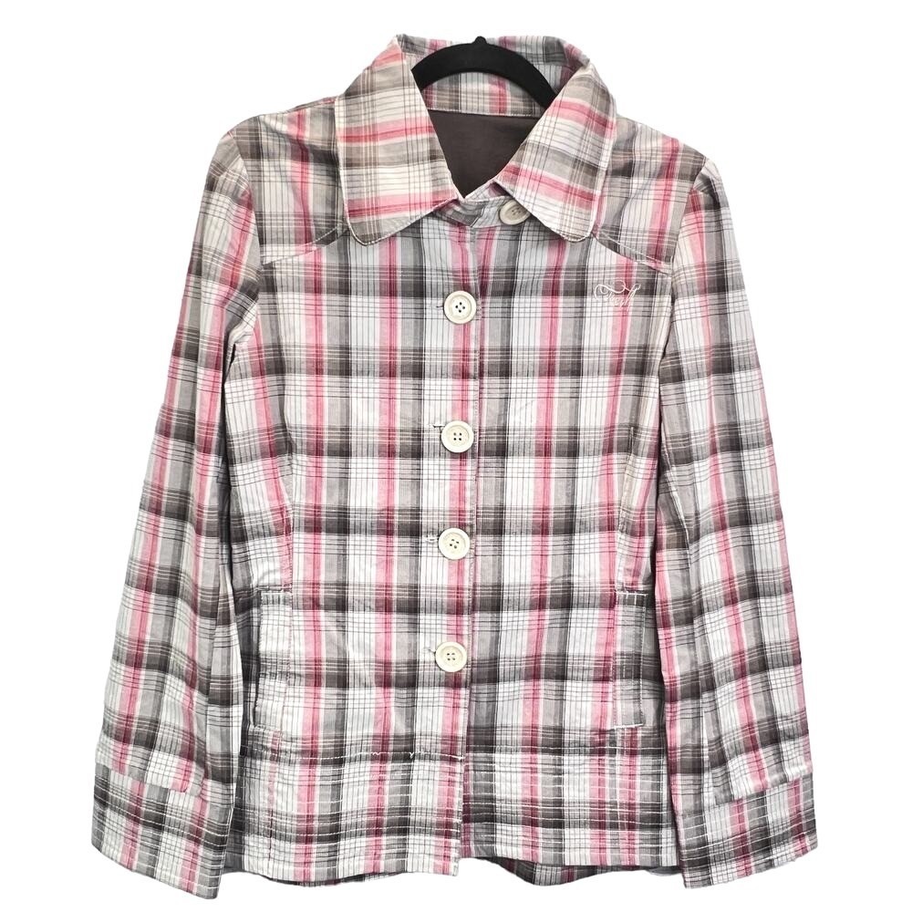 O'Neill Plaid Blazer Jacket Cotton Blend Button Front Pink Gray‎ Womens Size M